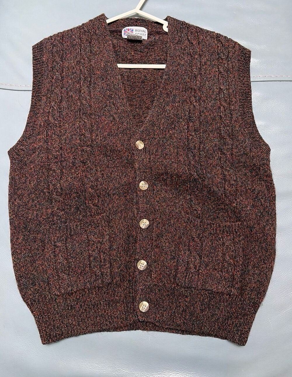 Vintage Royal Scott Shetland Wool Cardigan Sweater L Marled Brown Grandpa Core